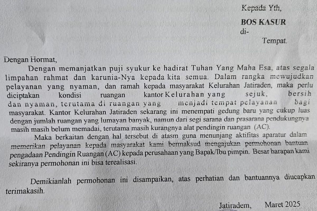 Proposal Bantuan AC ke Warga di Kota Bekasi